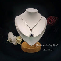 Blue Tanzanite Necklace - 18K @ Sterling Silver - Gemstone Teardrop Halo 3 ct Blue Tanzanite Jewelry - December Birthstone #902
