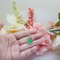 10mm Green Jade Necklace Diamond Triple Circle Green Jade Pendant White Gold Plated Sterling Silver 1051