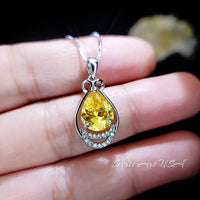2.5 CT Yellow Moissanite Gemstone Necklace Sterling Silver Teardrop Created Citrine Gemstone Pendant - November Birthstone #395