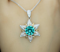 Greenish Blue Paraiba Necklace - Sterling Silver Star fish Paraiba Jewelry Blueish Green Paraiba tourmaline Pendant #831