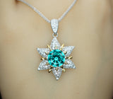 Greenish Blue Paraiba Necklace - Sterling Silver Star fish Paraiba Jewelry Blueish Green Paraiba tourmaline Pendant #831