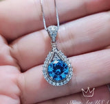 Round blue topaz necklace sterling silver made white yellow rose gold adjustable Chain birthstone jewelry 291