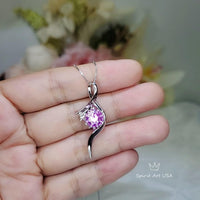 Luxury Pink Tourmaline Necklace White Gold coated Sterling Silver Swirl Infinity Style Pendant - 2 CT Lab created Vivid Pink Gemstone #936