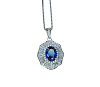 Blue Sapphire Necklace - Gemstone Lotus Leaf Pendant - 18KGP @ Sterling Silver - September Birthstone - Waterlily jewelry #601