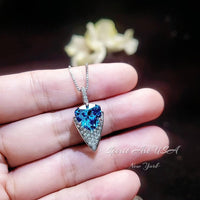 Large Blue Topaz Necklace - Trillion Cut - Blue Topaz Pendant - 18KGP Sterling Silver - Protective Queen's Guard Sword #760