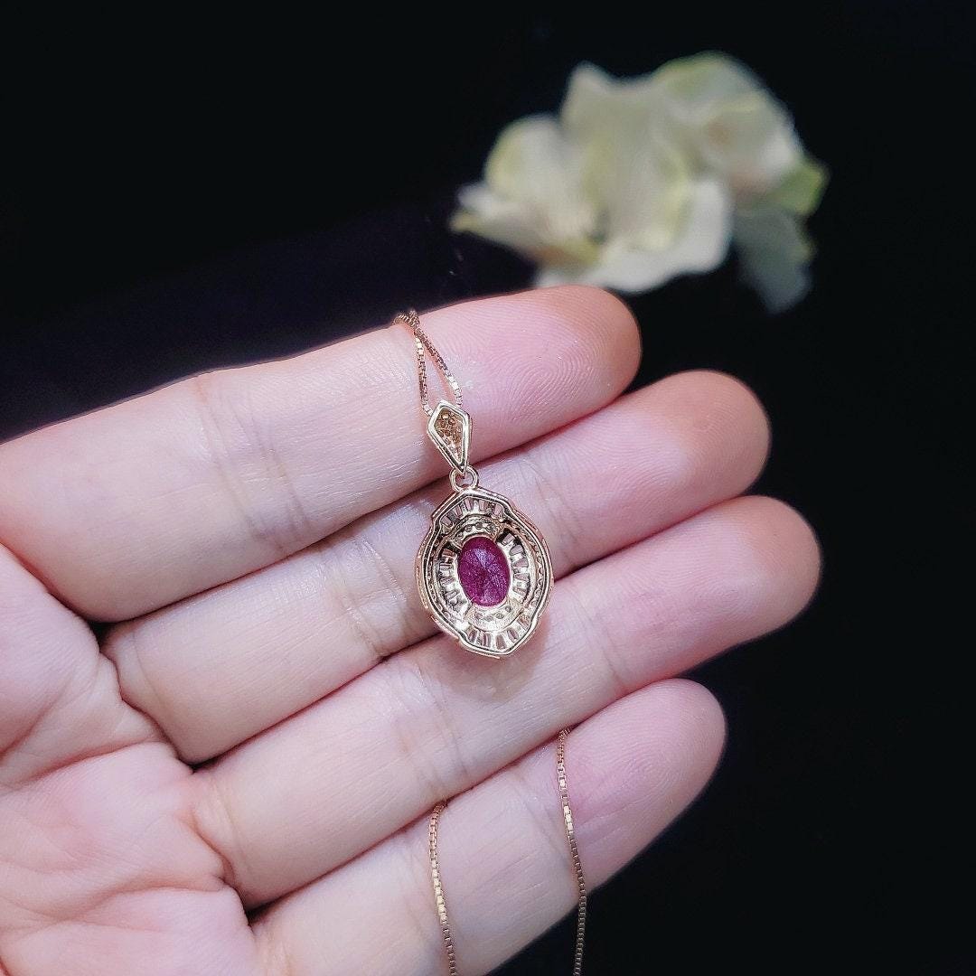 Ruby Necklace - Ruby Pendant - Rose gold @ Sterling Silver - July Birthstone - Chain #414
