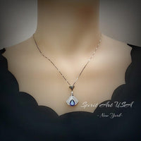 Blue Tanzanite Necklace - 18K @ Sterling Silver - Gemstone Teardrop Halo 3 ct Blue Tanzanite Jewelry - December Birthstone #902