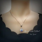 Blue Tanzanite Necklace - 18K @ Sterling Silver - Gemstone Teardrop Halo 3 ct Blue Tanzanite Jewelry - December Birthstone #902