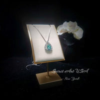 Green Paraiba Necklace - 18KGP @ Sterling Silver - 2.5 CT - Gemstone Halo Teardrop Green Paraiba Tourmaline Necklace #969