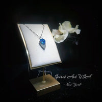 Large Blue Topaz Necklace - Trillion Cut - Blue Topaz Pendant - 18KGP Sterling Silver - Protective Queen's Guard Sword #760