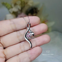 Luxury Pink Tourmaline Necklace White Gold coated Sterling Silver Swirl Infinity Style Pendant - 2 CT Lab created Vivid Pink Gemstone #936