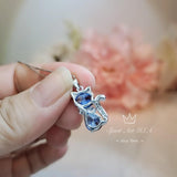 Cat Blue Topaz Necklace, Kitty Cat Swiss Blue Topaz Pendant Gemstone White Gold Plated Sterling Silver Pets Lover Jewelry #216
