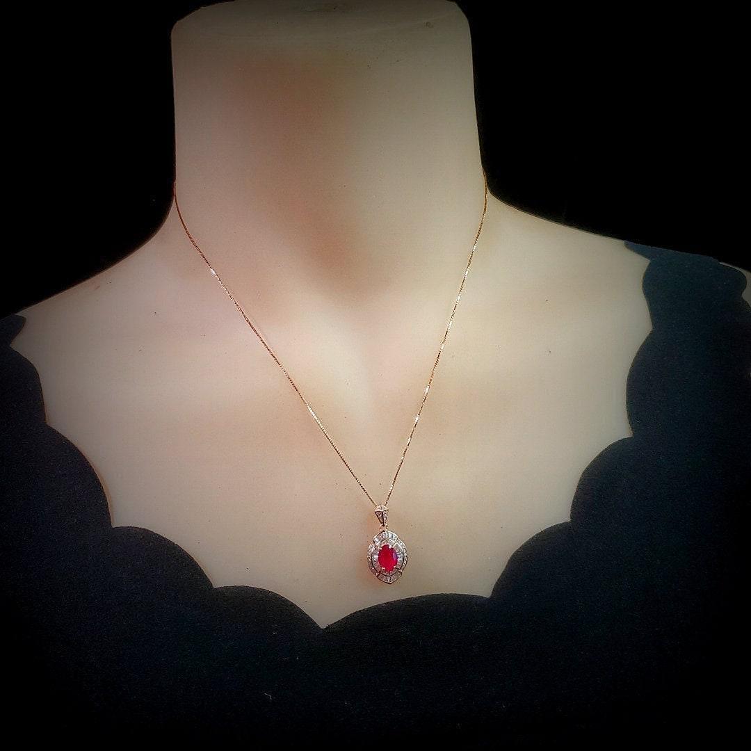 Ruby Necklace - Ruby Pendant - Rose gold @ Sterling Silver - July Birthstone - Chain #414
