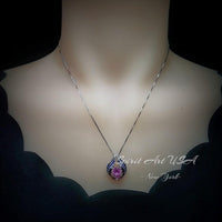 Pink Tourmaline Necklace - Hold Your Heart Pendant - 18KGP @ Sterling Silver - Blue Sapphire Style - Round Cut Pink Tourmaline Pendant #594