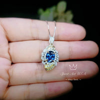 Blue Sapphire Necklace Spiral of Life Pendant - 2 CT Blue Sapphire Pendant Spiritual Gemstone Flower Jewelry Double Halo Swirl 18KGP #656