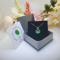 10mm Green Jade Necklace Diamond Triple Circle Green Jade Pendant White Gold Plated Sterling Silver 1051