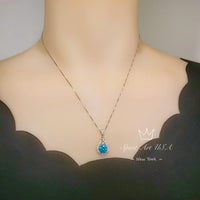Round blue topaz necklace sterling silver made white yellow rose gold adjustable Chain birthstone jewelry 291