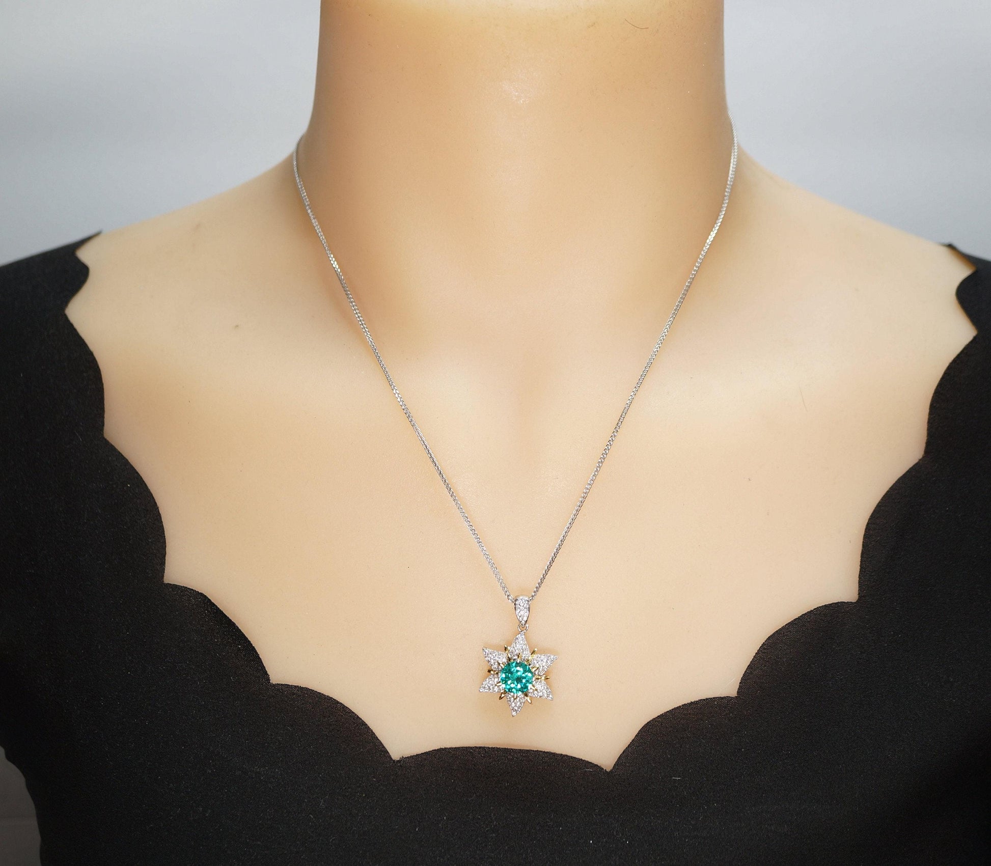 Greenish Blue Paraiba Necklace - Sterling Silver Star fish Paraiba Jewelry Blueish Green Paraiba tourmaline Pendant #831