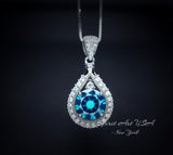 Round blue topaz necklace sterling silver made white yellow rose gold adjustable Chain birthstone jewelry 291