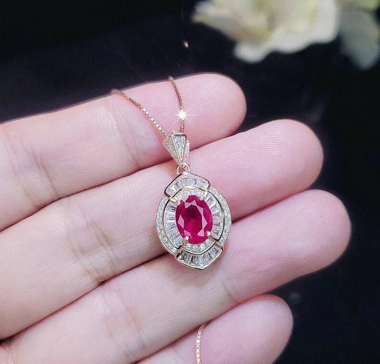 Ruby Necklace - Ruby Pendant - Rose gold @ Sterling Silver - July Birthstone - Chain #414