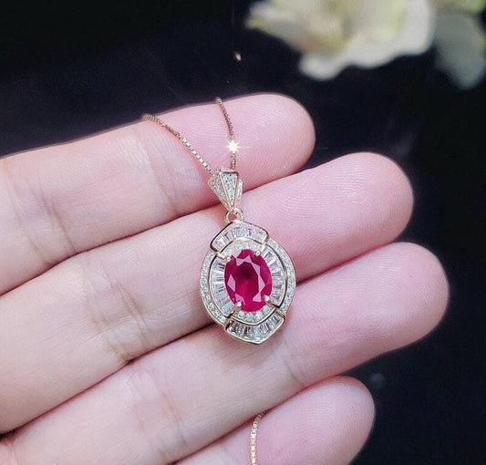 Ruby Necklace - Ruby Pendant - Rose gold @ Sterling Silver - July Birthstone - Chain #414