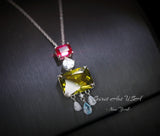 Geometric Scissor Green Peridot Necklace - Sterling Silver Tassel Dangle Lab Created Synthetic Peridot CZ Pendant #905
