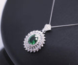 Triple Gemstone Halo Emerald Necklace - 18KGP @ Sterling Silver - Oval Cut 1.5 CT Green Emerald Pendant #713