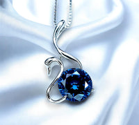 Sapphire Necklace Sterling Silver Swan Jewelry - 18KGP 1.8 ct Round Blue Sapphire Pendant - Simple September Birthstone Bird Lover #157