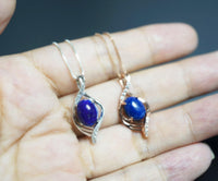 Lapis Lazuli Necklace - Sterling Silver Tiny Natural Lapis Jewelry, Rose Gold Lapis Lazuli Pendant, Genuine Lapis Pendant 1043