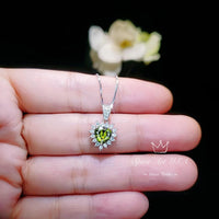 Tiny Genuine Green Peridot Necklace - Sterling Silver August Birthstone Halo Heart Peridot Jewelry #008
