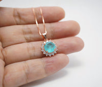 Blue Paraiba Tourmaline Necklace 8mm- Rose Gold Coated 925 Sterling Silver Princess Diana Style Hola Paraiba Pendant 085