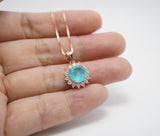 Blue Paraiba Tourmaline Necklace 8mm- Rose Gold Coated 925 Sterling Silver Princess Diana Style Hola Paraiba Pendant 085