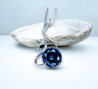 Sapphire Necklace Sterling Silver Swan Jewelry - 18KGP 1.8 ct Round Blue Sapphire Pendant - Simple September Birthstone Bird Lover #157