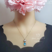 Aquamarine Necklace -Sterling Silver Fox Pendant - 2.5 CT Pendant Teardrop Pear Cut - Deep Sky Blue - Aquamarine Jewelry - 18KGP #442