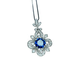 Blue Sapphire Necklace Gemstone Flower Style - 6mm Round Blue Sapphire Pendant - 18KGP @ Sterling Silver - September Birthstone #600