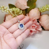 Large Tanzanite Necklace Double Layer Gemstone Halo 2.8 CT Tanzanite Pendant Sterling Silver White Gold Plated Blue Gemstone #730