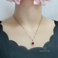 Red Ruby Pendant Necklace 8mm Solitaire Gemstone Yellow Rose gold July birthstone jewelry #126