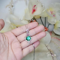 4 CT Emerald Necklace Sterling Silver Flower Tassel 10mm Round Green Gemstone Pendant Diamond White Gold Plated May Birthstone 1025