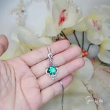 4 CT Emerald Necklace Sterling Silver Flower Tassel 10mm Round Green Gemstone Pendant Diamond White Gold Plated May Birthstone 1025