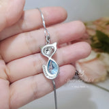 Aquamarine Necklace -Sterling Silver Fox Pendant - 2.5 CT Pendant Teardrop Pear Cut - Deep Sky Blue - Aquamarine Jewelry - 18KGP #442