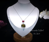 Geometric Scissor Green Peridot Necklace - Sterling Silver Tassel Dangle Lab Created Synthetic Peridot CZ Pendant #905