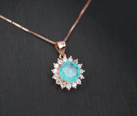 Blue Paraiba Tourmaline Necklace 8mm- Rose Gold Coated 925 Sterling Silver Princess Diana Style Hola Paraiba Pendant 085