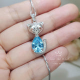 Aquamarine Necklace -Sterling Silver Fox Pendant - 2.5 CT Pendant Teardrop Pear Cut - Deep Sky Blue - Aquamarine Jewelry - 18KGP #442
