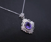 Natural Amethyst Necklace Sterling Silver - Gemstone Flower Of Life , Genuine Purple Gemstone 18KGP February Birthstone #540