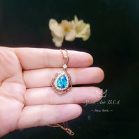 Teardrop Swiss Blue Topaz Necklace - Rose Gold coated Sterling Silver December Birthstone - 3 ct Blue Topaz Necklace #719