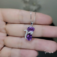 Natural Amethyst Necklace - Sterling Silver Cat Pendant- Purple Stone Gemstone Kitty Kitten Jewelry Crown Chakra Healing #221