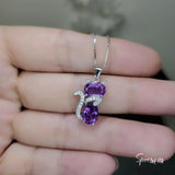 Natural Amethyst Necklace - Sterling Silver Cat Pendant- Purple Stone Gemstone Kitty Kitten Jewelry Crown Chakra Healing #221