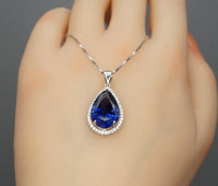 Large Tanzanite Necklace - 18k @ Sterling Silver - Pear 7 CT Blue Teardrop Tanzanite Jewelry Tanzanite Pendant #797