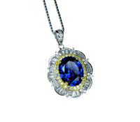 Large Tanzanite Necklace Gemstone Lotus Solitaire 3 CT Blue Gemstone Pendant December Birthstone White Gold plated #712