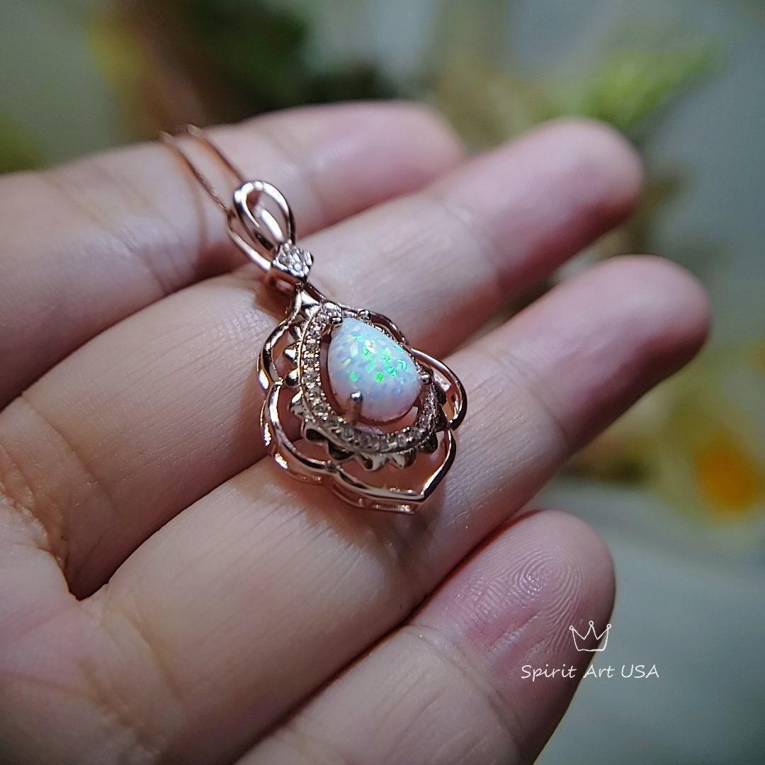 Custum listing for Large Opal Necklace - Rose Gold Coated 925 Sterling Silver Flower Leaf style - two chain 5678
